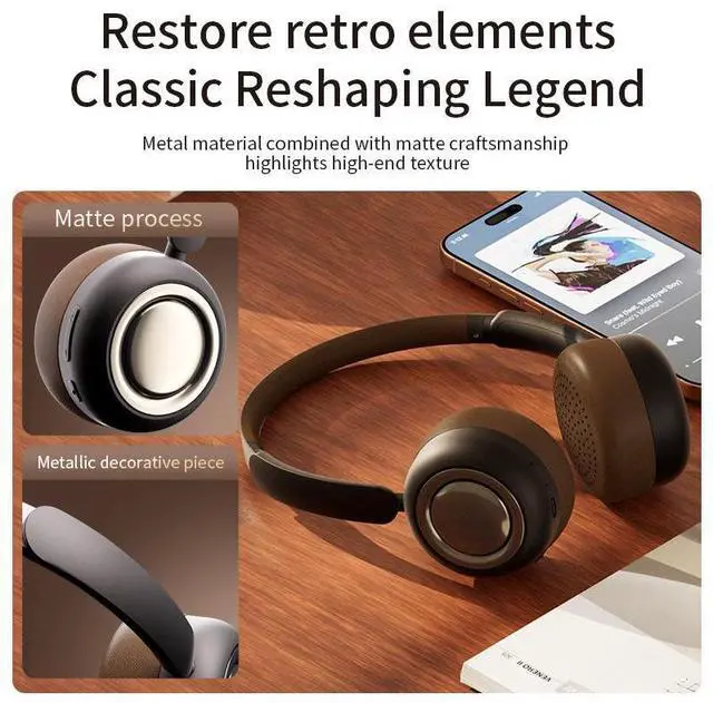 Alt view image 7 of 10 - CR-28 Cream Style Bluetooth Headset Retro Cute, Compact Metal, 38H Playtime, 40mm Driver, Bluetooth 6.0