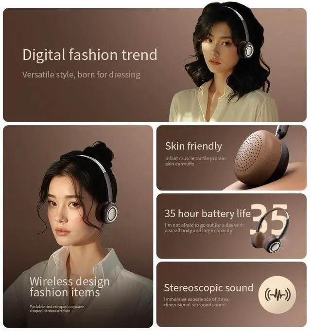 Alt view image 9 of 10 - CR-28 Cream Style Bluetooth Headset Retro Cute, Compact Metal, 38H Playtime, 40mm Driver, Bluetooth 6.0