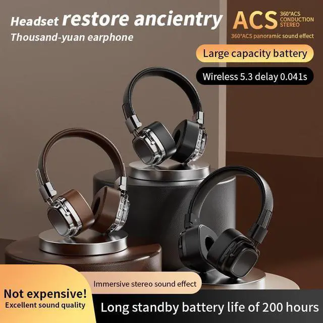 Alt view image 10 of 10 - CR-8 American Retro Wireless Bluetooth Headset 5.3, Over-Ear, Heavy Bass, 40mm Driver, for Phone & PC