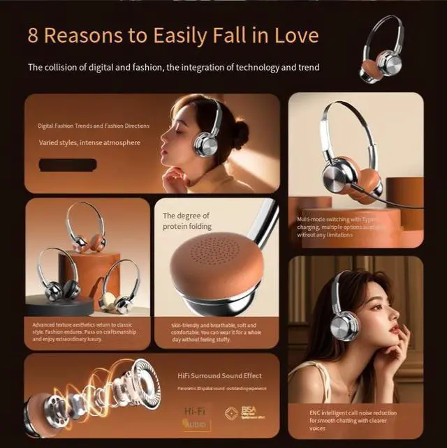 Alt view image 6 of 8 - CR-20 Retro Metal Over-Ear Bluetooth Headset Vintage Style, 6.0, IPX4 Waterproof, 14H Playtime, Wireless & Wired