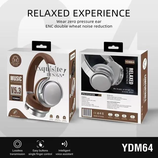 Alt view image 7 of 10 - YDM64 Retro Over-Ear Bluetooth Wireless Headset Heavy Bass, Long Battery Life, Gaming Low Latency, Stereo Sound Silver