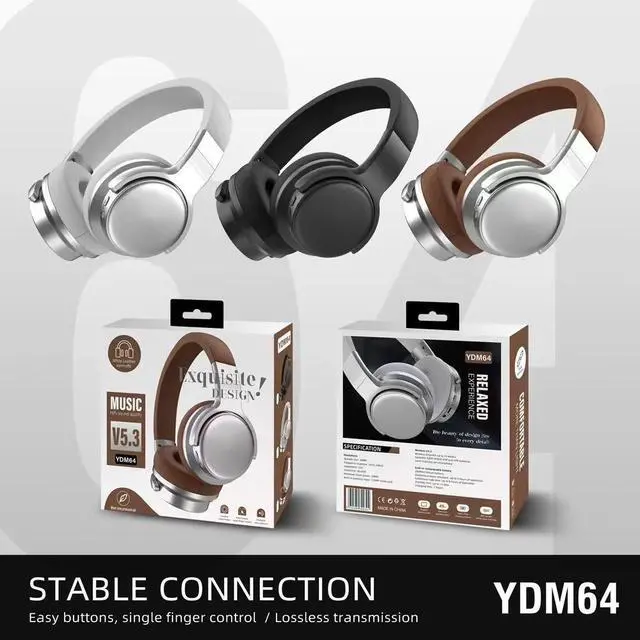 Alt view image 9 of 10 - YDM64 Retro Over-Ear Bluetooth Wireless Headset Heavy Bass, Long Battery Life, Gaming Low Latency, Stereo Sound Silver