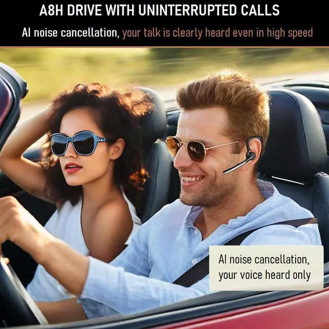 Alt view image 8 of 10 - AI Noise Cancelling Bluetooth Headset Certified, Over-Ear, Business/Driving, DNN AI Architecture, BT5.4, 125km/h Stable, 20H Music
