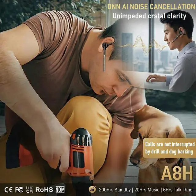 Alt view image 9 of 10 - AI Noise Cancelling Bluetooth Headset Certified, Over-Ear, Business/Driving, DNN AI Architecture, BT5.4, 125km/h Stable, 20H Music