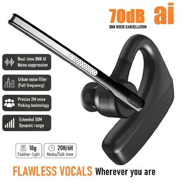 Alt view image 10 of 10 - AI Noise Cancelling Bluetooth Headset Certified, Over-Ear, Business/Driving, DNN AI Architecture, BT5.4, 125km/h Stable, 20H Music