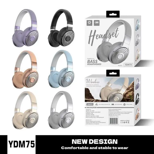 Alt view image 6 of 8 - YDM75 Over-Ear Bluetooth Wireless Headset Long Battery Life, Gaming Low Latency, Private Mold, Stereo Sound Purple