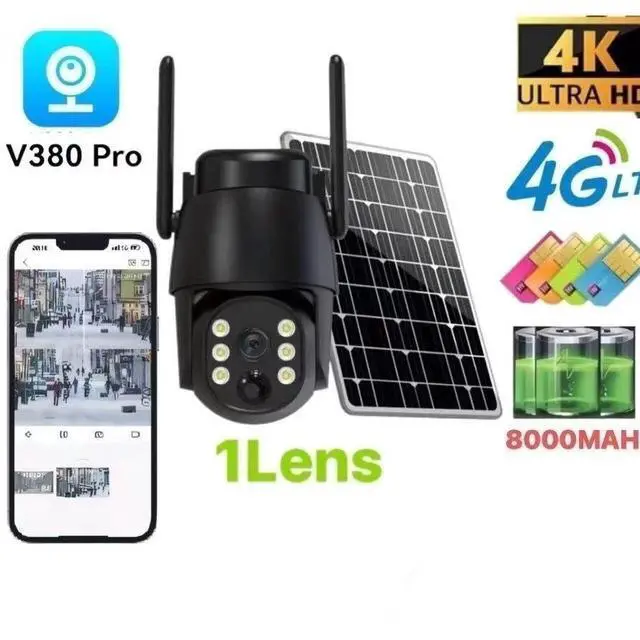 Alt view image 8 of 8 - V380 4G Solar Outdoor Security Camera Single-Lens, 4MP HD, Two-Way Audio, Night Vision, Mobile Alert, Solar Powered