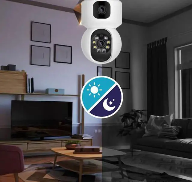 Alt view image 6 of 8 - Dual-Lens Indoor/Outdoor HD WiFi Security Camera 1080P, Smart Night Vision, 180° Image Rotation, Ceiling/Desktop Mount