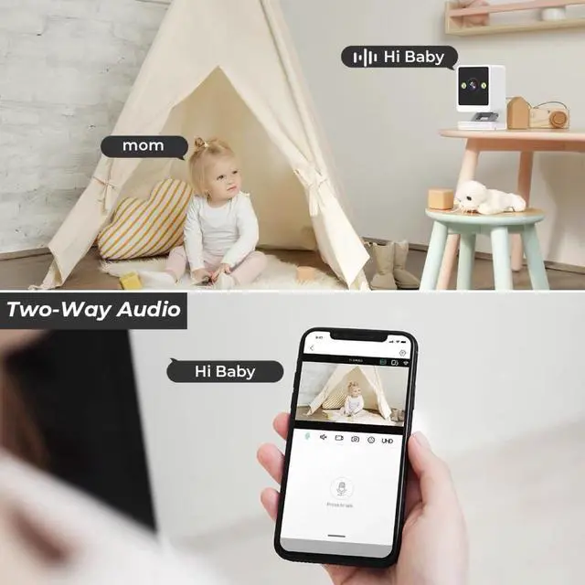 Alt view image 8 of 8 - 1080P WiFi Indoor Baby Camera 2MP, Motion Detection, Two-Way Audio, Night Vision, App Alerts, Cloud/TF Storage