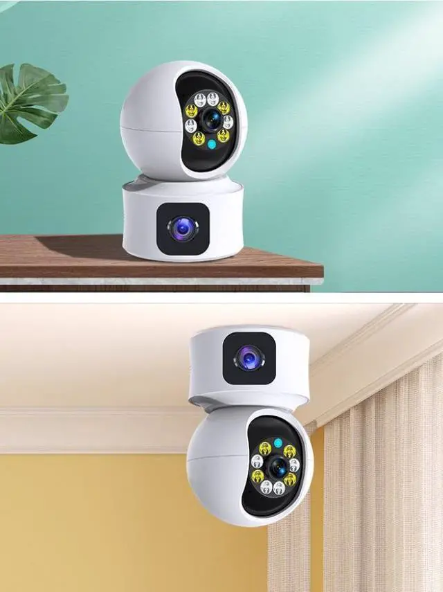 Alt view image 8 of 8 - Dual-Lens Indoor/Outdoor HD WiFi Security Camera 1080P, Smart Night Vision, 180° Image Rotation, Ceiling/Desktop Mount