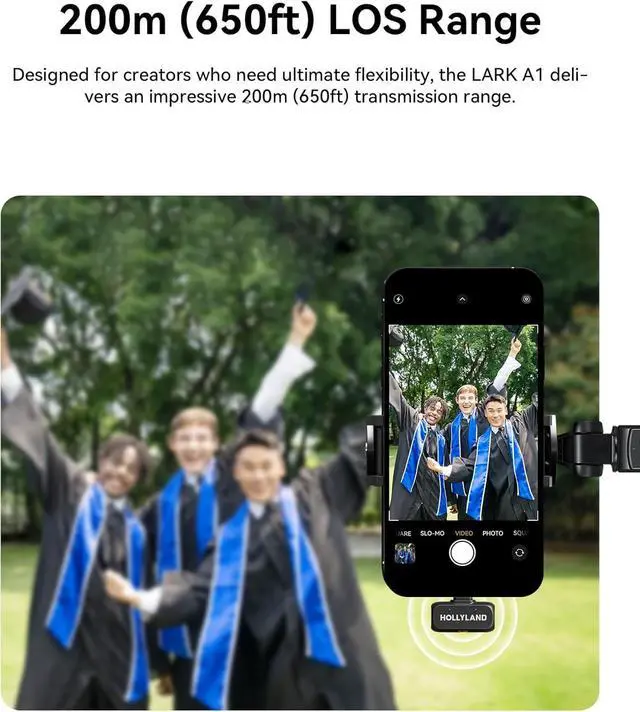 Alt view image 13 of 14 - Hollyland Lark A1 Wireless Microphone for iPhone 15/16/17 & Android, 48kHz/24-bit, 3-Level Intelligent Noise Cancel, Magnetic Mini Mic for YouTube, Podcast, Vlogging (Black, 2TX + USB-C RX)