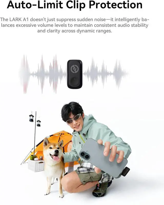 Alt view image 14 of 14 - Hollyland Lark A1 Wireless Microphone for iPhone 15/16/17 & Android, 48kHz/24-bit, 3-Level Intelligent Noise Cancel, Magnetic Mini Mic for YouTube, Podcast, Vlogging (Black, 2TX + USB-C RX)