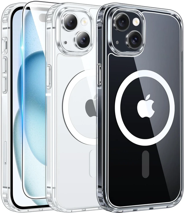 Alt view image 8 of 14 - for iPhone 15 Case Clear: iPhone 14/13 Case Magnetic Phone Cases with Screen Protector Compatible with Magsafe Slim Anti Yellowing Rugged Protective Transparent Cell Cover (A-Clear)