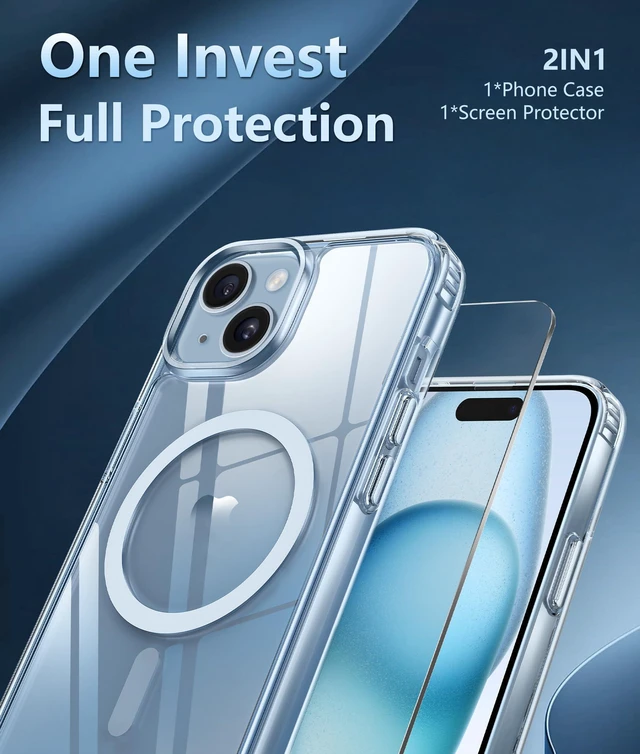 Alt view image 12 of 14 - for iPhone 15 Case Clear: iPhone 14/13 Case Magnetic Phone Cases with Screen Protector Compatible with Magsafe Slim Anti Yellowing Rugged Protective Transparent Cell Cover (A-Clear)