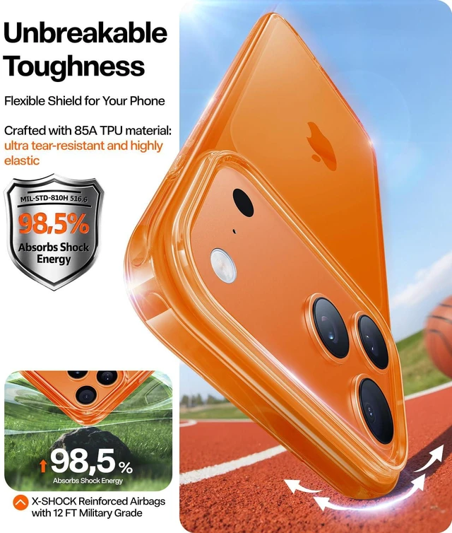 Alt view image 4 of 7 - For iPhone 17 Pro Case Crystal Orange, Ultra-Thin | 2025 Upgraded Non-Yellowing, Military-Grade Protection, Slim Case for iPhone 17 Pro Phone Case, Soft, Anti-Scratch, Orange