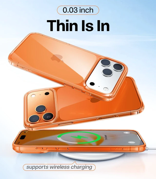 Alt view image 6 of 7 - For iPhone 17 Pro Case Crystal Orange, Ultra-Thin | 2025 Upgraded Non-Yellowing, Military-Grade Protection, Slim Case for iPhone 17 Pro Phone Case, Soft, Anti-Scratch, Orange
