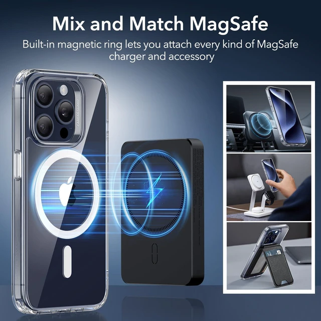 Alt view image 7 of 7 - For iPhone 15 Pro Case for MagSafe, Anti-Yellowing, Clear | Ultra Slim, 3X Military-Grade Drop Protection, Magnetic Phone Case, Impact Absorbing, Resists Scratches