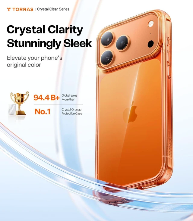 Alt view image 2 of 7 - For iPhone 17 Pro Case Crystal Orange, Ultra-Thin | 2025 Upgraded Non-Yellowing, Military-Grade Protection, Slim Case for iPhone 17 Pro Phone Case, Soft, Anti-Scratch, Orange