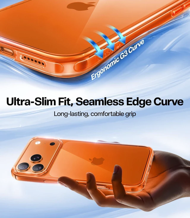 Alt view image 7 of 7 - For iPhone 17 Pro Case Crystal Orange, Ultra-Thin | 2025 Upgraded Non-Yellowing, Military-Grade Protection, Slim Case for iPhone 17 Pro Phone Case, Soft, Anti-Scratch, Orange