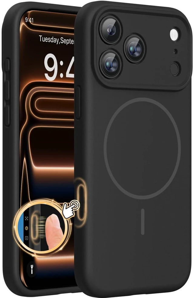 Main image of For iPhone 17 Pro Case, Silicone, Dark Black | Compatible with MagSafe, Soft Microfiber Lining,Shockproof Drop Protection Phone Case for 17 Pro