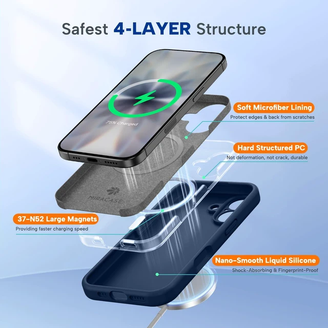 Alt view image 4 of 7 - For iPhone 17 Case, Dark Blue | Compatible with MagSafe, Silicone Camera Control Cover, Soft Microfiber Lining, Shockproof Drop Protection Phone Case for 17