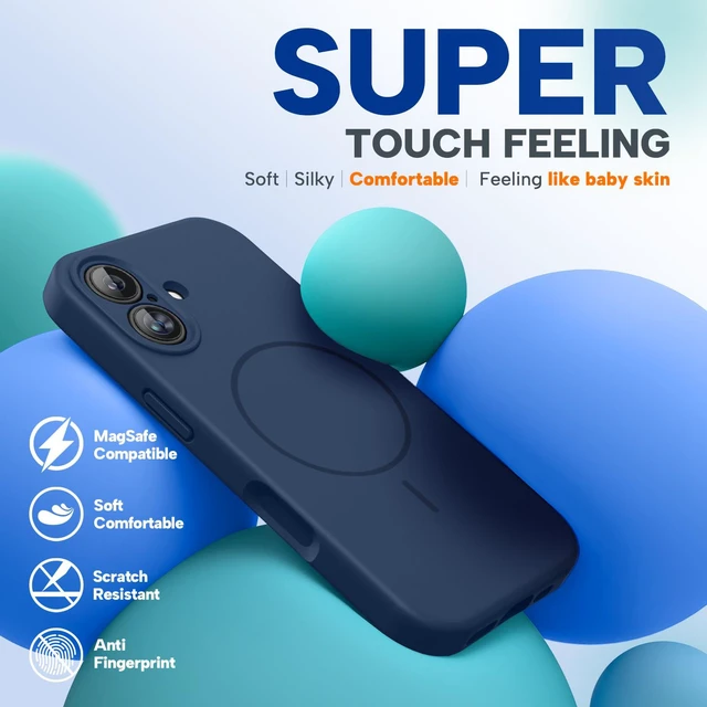 Alt view image 5 of 7 - For iPhone 17 Case, Dark Blue | Compatible with MagSafe, Silicone Camera Control Cover, Soft Microfiber Lining, Shockproof Drop Protection Phone Case for 17