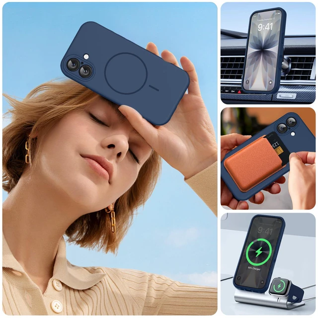 Alt view image 6 of 7 - For iPhone 17 Case, Dark Blue | Compatible with MagSafe, Silicone Camera Control Cover, Soft Microfiber Lining, Shockproof Drop Protection Phone Case for 17