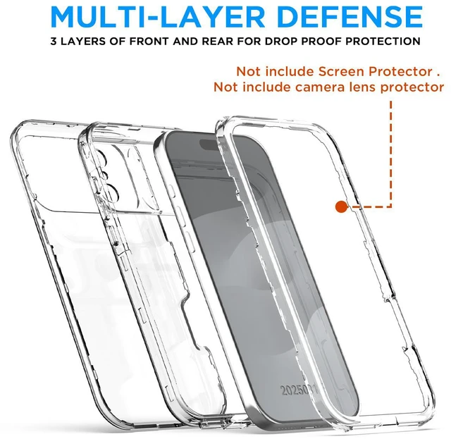 Alt view image 4 of 7 - SZYG for Apple iPhone 17 Pro Max Hard Clear Phone Case Shockproof Heavy Duty 3 Layers Military-Grade Protection Cover for iPhone 17 Pro Max 6.9 Inch 2025