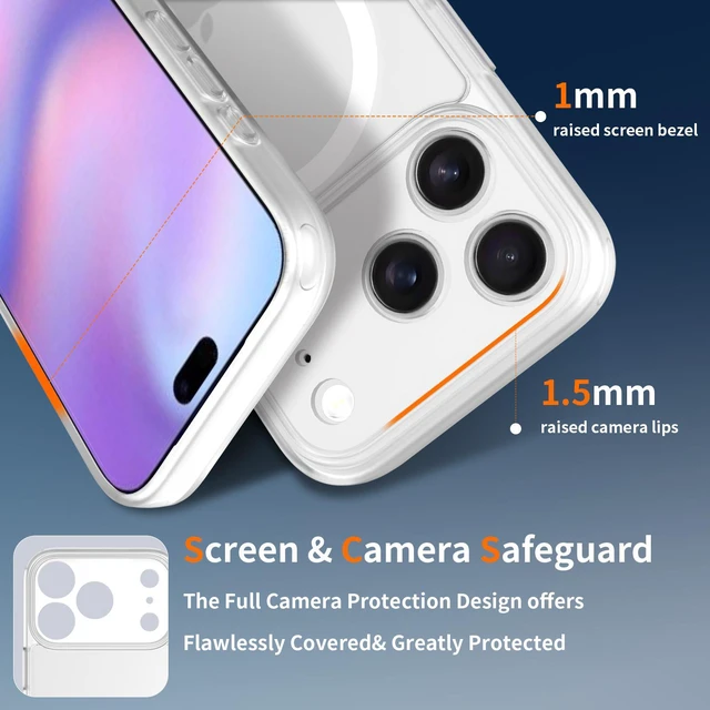 Alt view image 8 of 12 - Case for iPhone 17 Pro,Full Covered Camera Protection Magnetic Shockproof Slim Case Drop Proof Durable Protective Cover Clear