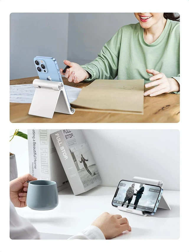 Alt view image 12 of 14 - UGREEN Cell Phone Stand Holder for Desk Adjustable Compatible for iPhone 13 12 Pro Max 11 SE XS XR 8 Plus 6 7 Samsung Galaxy Note20 S20 S10 S9 S8 Android Smartphone Mobile Phone Dock Foldable White