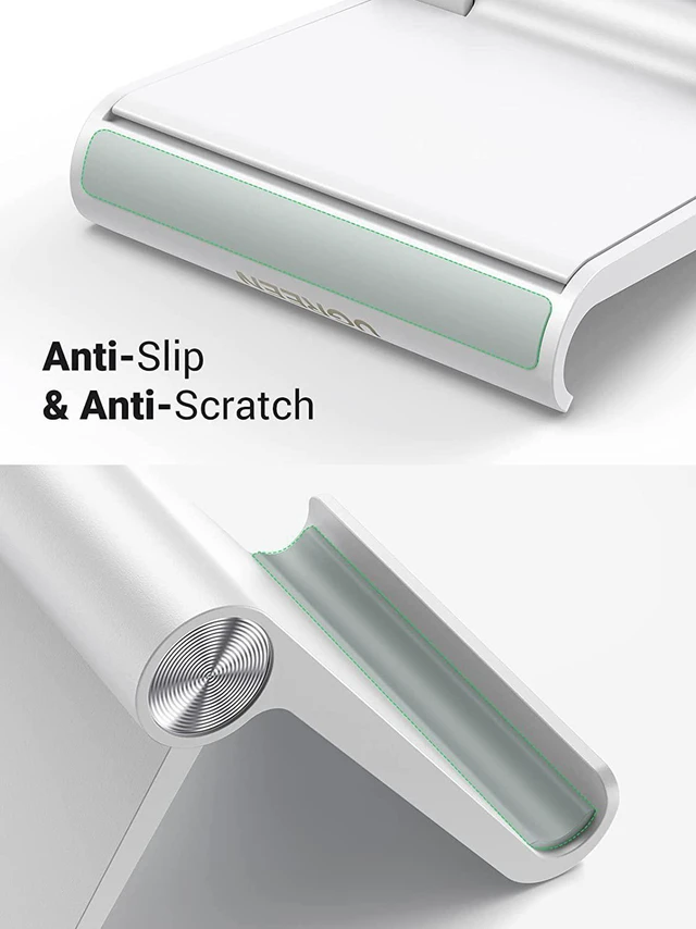 Alt view image 13 of 14 - UGREEN Cell Phone Stand Holder for Desk Adjustable Compatible for iPhone 13 12 Pro Max 11 SE XS XR 8 Plus 6 7 Samsung Galaxy Note20 S20 S10 S9 S8 Android Smartphone Mobile Phone Dock Foldable White