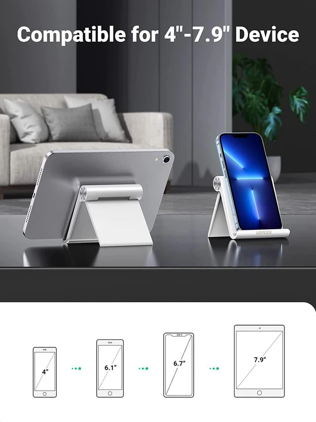 Alt view image 11 of 14 - UGREEN Cell Phone Stand Holder for Desk Adjustable Compatible for iPhone 13 12 Pro Max 11 SE XS XR 8 Plus 6 7 Samsung Galaxy Note20 S20 S10 S9 S8 Android Smartphone Mobile Phone Dock Foldable White