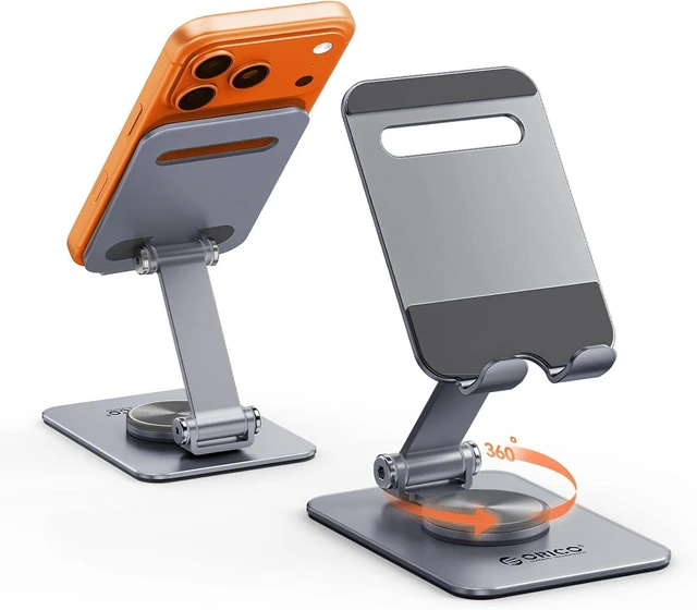 Alt view image 8 of 14 - ORICO Aluminum Phone Stand for Desk, Adjustable Metal Phone Holder with Stable Support and Smooth 360° Rotation for Smartphones up to 6.9 Inches Gray (PS2)