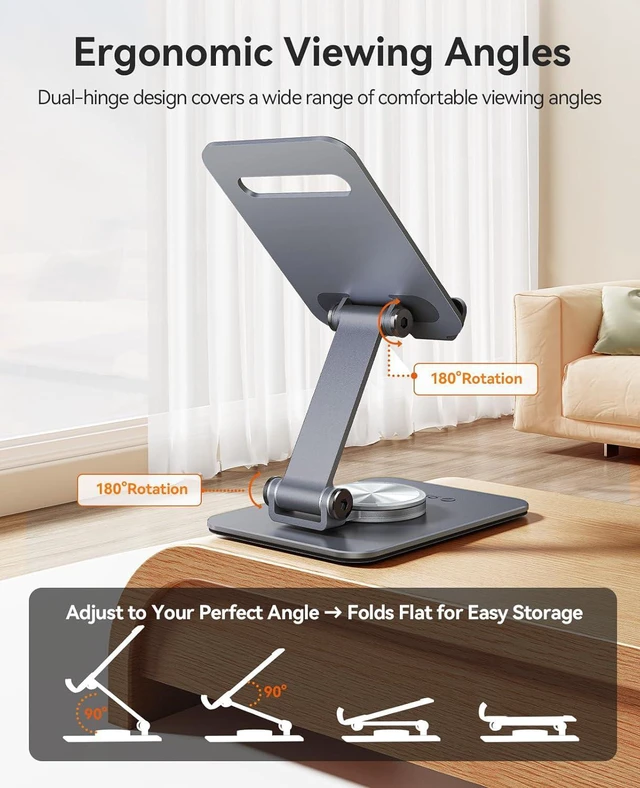 Alt view image 11 of 14 - ORICO Aluminum Phone Stand for Desk, Adjustable Metal Phone Holder with Stable Support and Smooth 360° Rotation for Smartphones up to 6.9 Inches Gray (PS2)