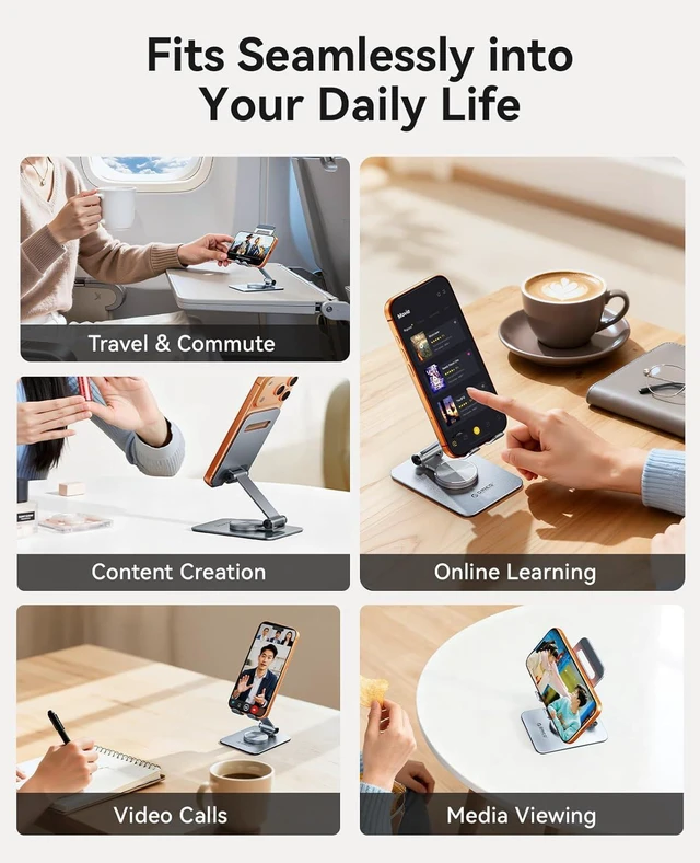 Alt view image 14 of 14 - ORICO Aluminum Phone Stand for Desk, Adjustable Metal Phone Holder with Stable Support and Smooth 360° Rotation for Smartphones up to 6.9 Inches Gray (PS2)