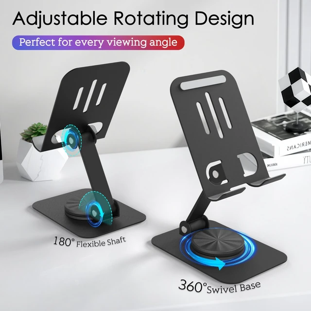 Alt view image 3 of 7 - Metal Cell Phone Stand Multi Angle Adjustable 360 Degree Rotation Foldable Non Slip Aluminum Mobile Phone Holder Dock Cradle Mount Base Desktop for Universal Smartphone Tablet Home Office Desk