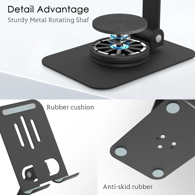 Alt view image 5 of 7 - Metal Cell Phone Stand Multi Angle Adjustable 360 Degree Rotation Foldable Non Slip Aluminum Mobile Phone Holder Dock Cradle Mount Base Desktop for Universal Smartphone Tablet Home Office Desk