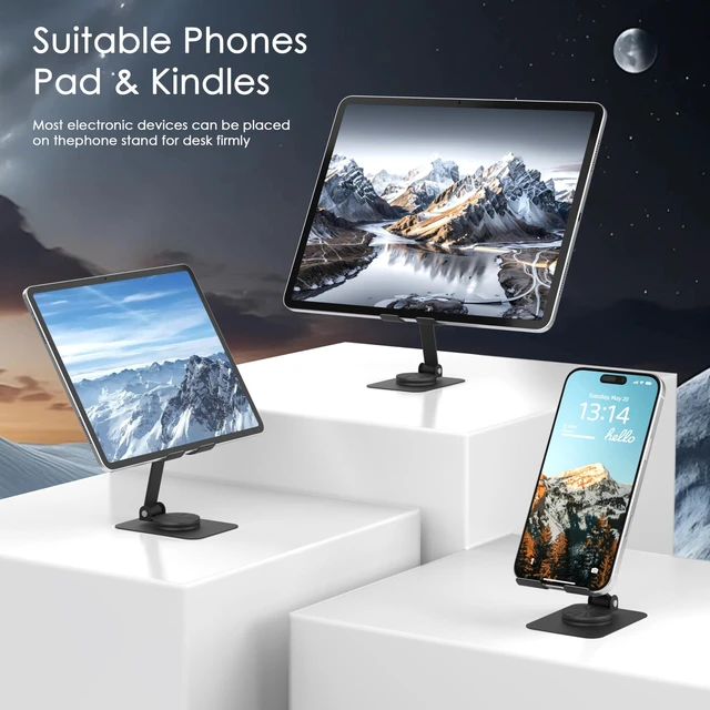 Alt view image 6 of 7 - Metal Cell Phone Stand Multi Angle Adjustable 360 Degree Rotation Foldable Non Slip Aluminum Mobile Phone Holder Dock Cradle Mount Base Desktop for Universal Smartphone Tablet Home Office Desk