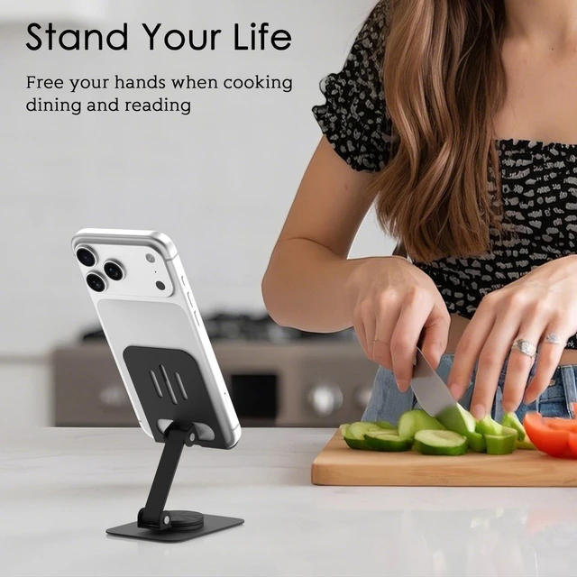 Alt view image 7 of 7 - Metal Cell Phone Stand Multi Angle Adjustable 360 Degree Rotation Foldable Non Slip Aluminum Mobile Phone Holder Dock Cradle Mount Base Desktop for Universal Smartphone Tablet Home Office Desk