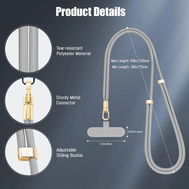 Alt view image 5 of 7 - Yun Mao Phone Lanyard 2 Pack with 2 Tether Tabs, Adjustable Crossbody Cell Phone Strap, Anti-Theft Multifunctional Patch Lanyards Compatible with iPhone Samsung & All Smartphones, Black + Silver Gr