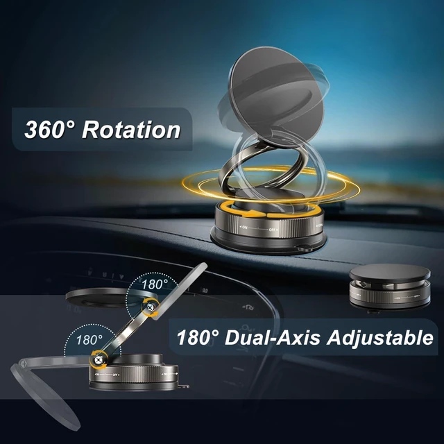 Alt view image 2 of 7 - Upgraded Vacuum Magnetic Car Phone Holder for MagSafe, 360° Rotation, 96LBS Ultra Suction Cup Mount for iPhone & Android, Car/Gym/Mirror