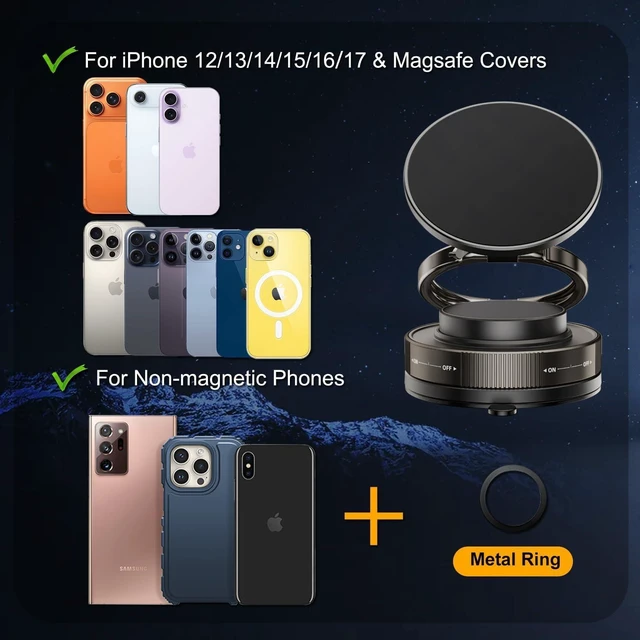 Alt view image 6 of 7 - Upgraded Vacuum Magnetic Car Phone Holder for MagSafe, 360° Rotation, 96LBS Ultra Suction Cup Mount for iPhone & Android, Car/Gym/Mirror