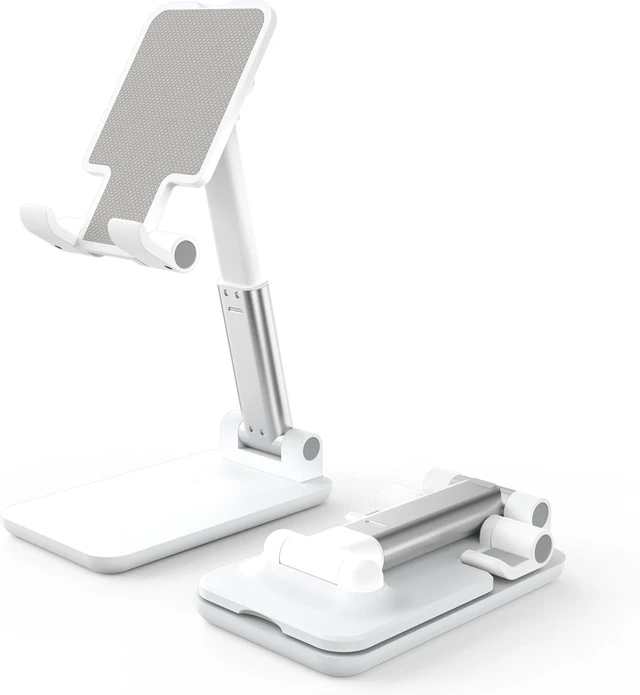 Alt view image 2 of 3 - Cell Phone Stand, Foldable Height Angle Adjustable Cell Phone Holder for Desk, Portable Desktop Stand Compatible with All Mobile Phones, White