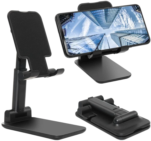Alt view image 7 of 12 - Cell Phone Stand for Desk, Angle & Height Adjustable Phone Holder, (Black)