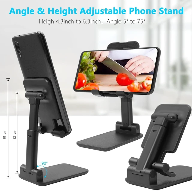 Alt view image 9 of 12 - Cell Phone Stand for Desk, Angle & Height Adjustable Phone Holder, (Black)