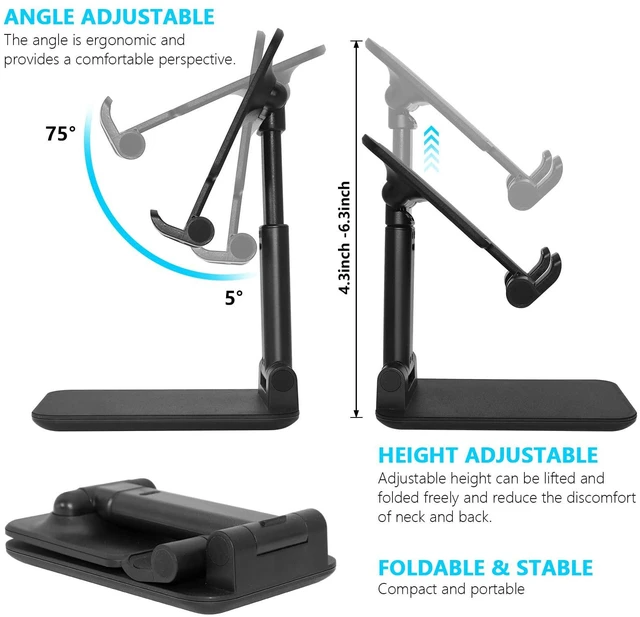 Alt view image 10 of 12 - Cell Phone Stand for Desk, Angle & Height Adjustable Phone Holder, (Black)