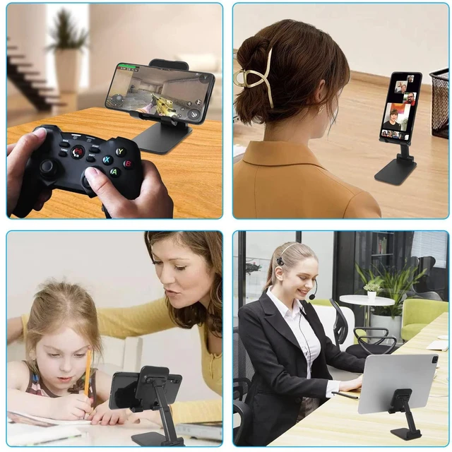 Alt view image 11 of 12 - Cell Phone Stand for Desk, Angle & Height Adjustable Phone Holder, (Black)
