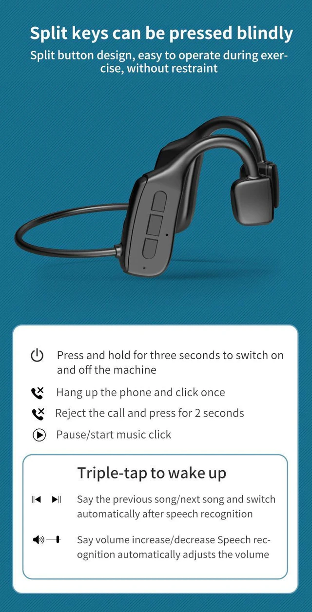 Alt view image 10 of 14 - Bone Conduction Headphones Bluetooth 5.1 Wireless Headset Earbuds Outdoor Sport