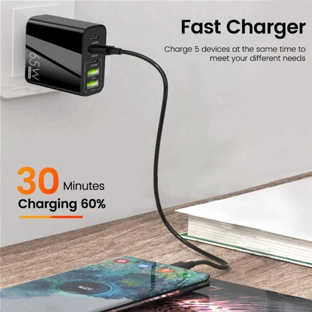 Alt view image 9 of 14 - USB C Charger, Charger GaN 65W, PPS 5-Port Fast Compact Wall Charger for iPhone 14 Pro Max/14 Plus/13, MacBook Pro, iPad Pro, Switch, Galaxy S22/S21- White