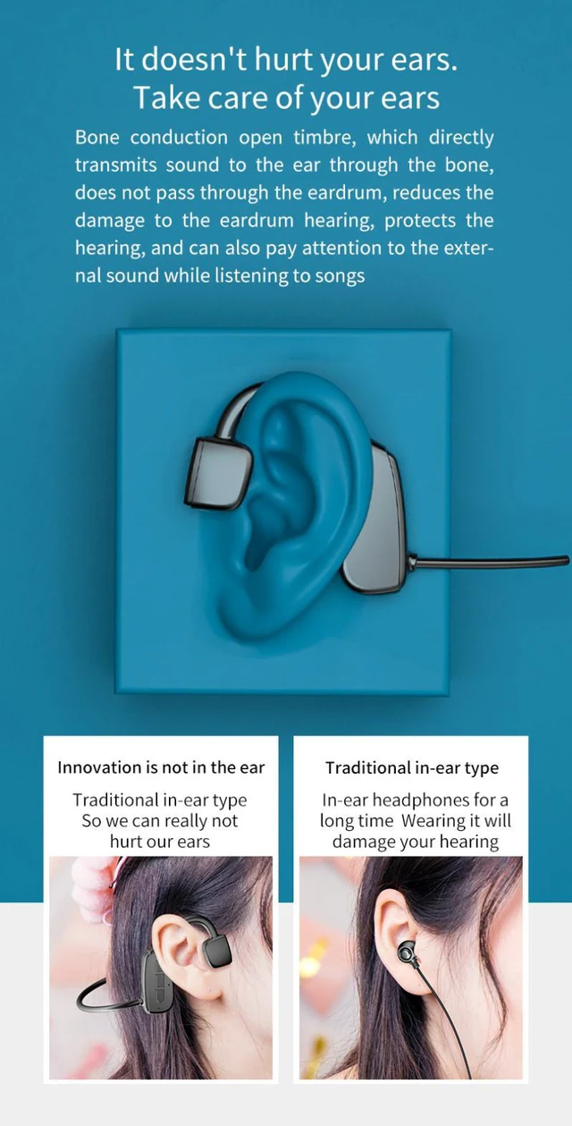Alt view image 14 of 14 - Bone Conduction Headphones Bluetooth 5.1 Wireless Headset Earbuds Outdoor Sport